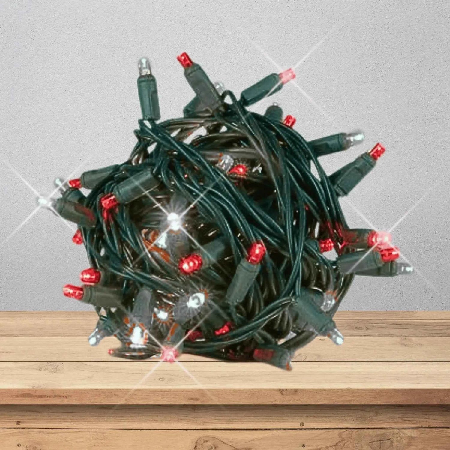 LED Mini Lights 5MM Red/Cool White Twinkle Green Wire - 6" Spacing