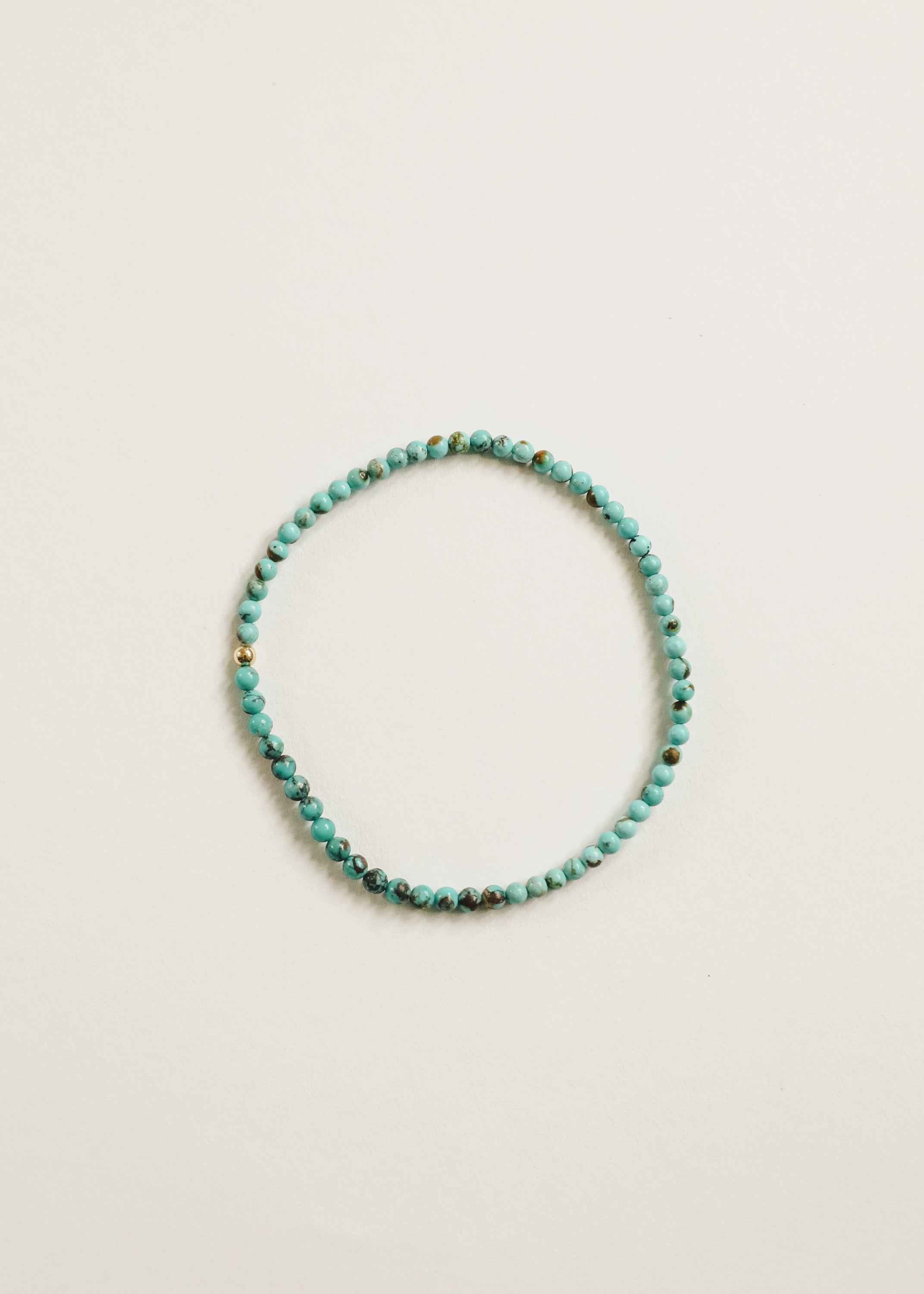 Natural Turquoise + 14K Gold Filled || Beaded Stretch Bracelet