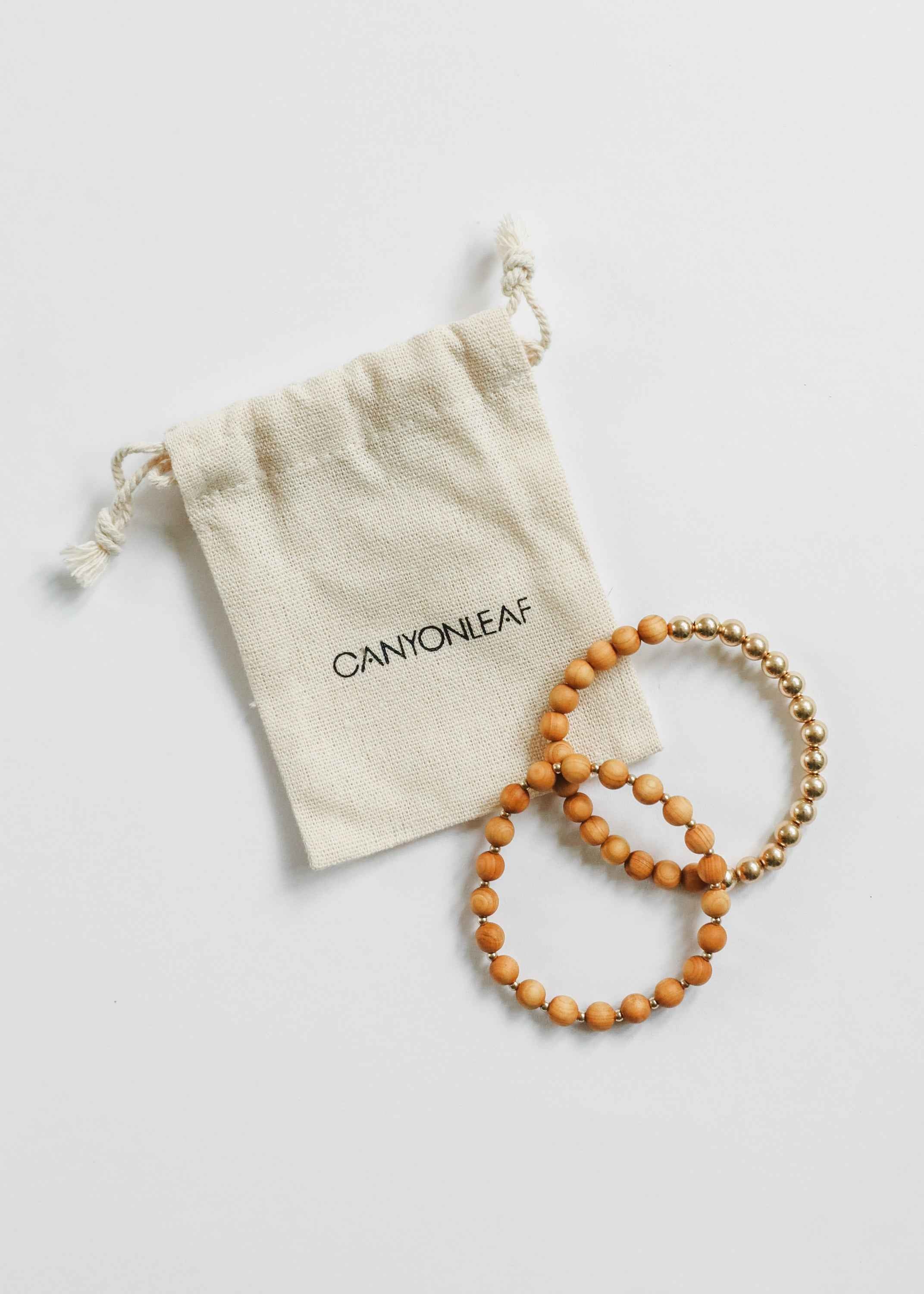 Cypress Wood : 14k Gold Filled Sun + Moon || Stretch Bracelet
