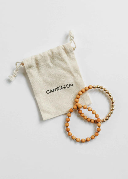 Cypress Wood : 14k Gold Filled Sun + Moon || Stretch Bracelet