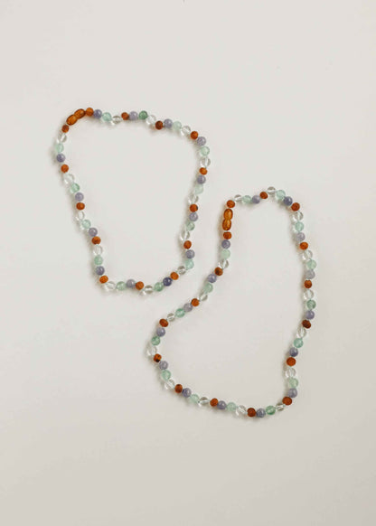Baltic Sea Amber + Natural Gemstone || Beaded Necklace