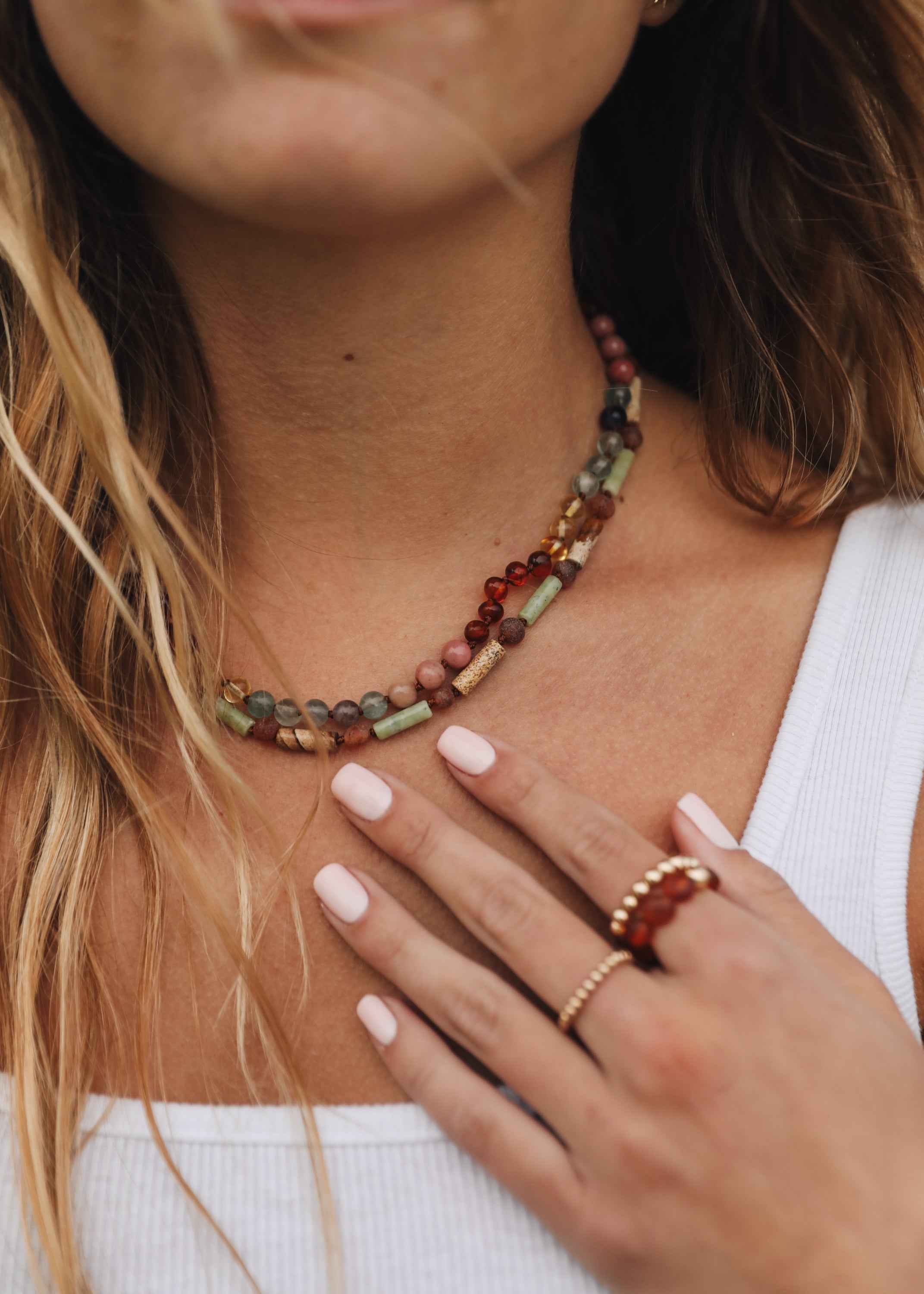 Raw Baltic Sea Amber + Stone Rainbow || Necklace