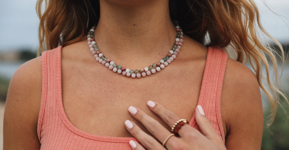 Fluorite + Moonstone + Rhodonite || Natural Gemstone Necklace 