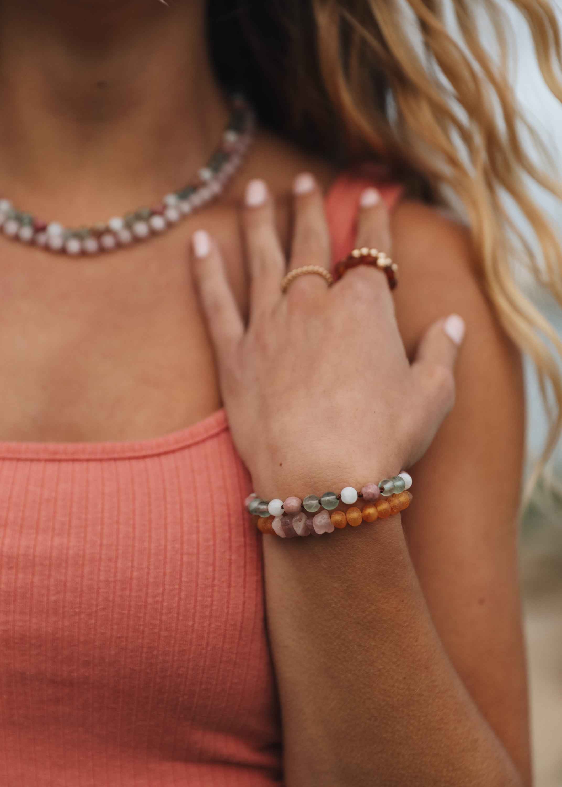 Pure Gemstone + Natural Rose Quartz || Beaded Necklace