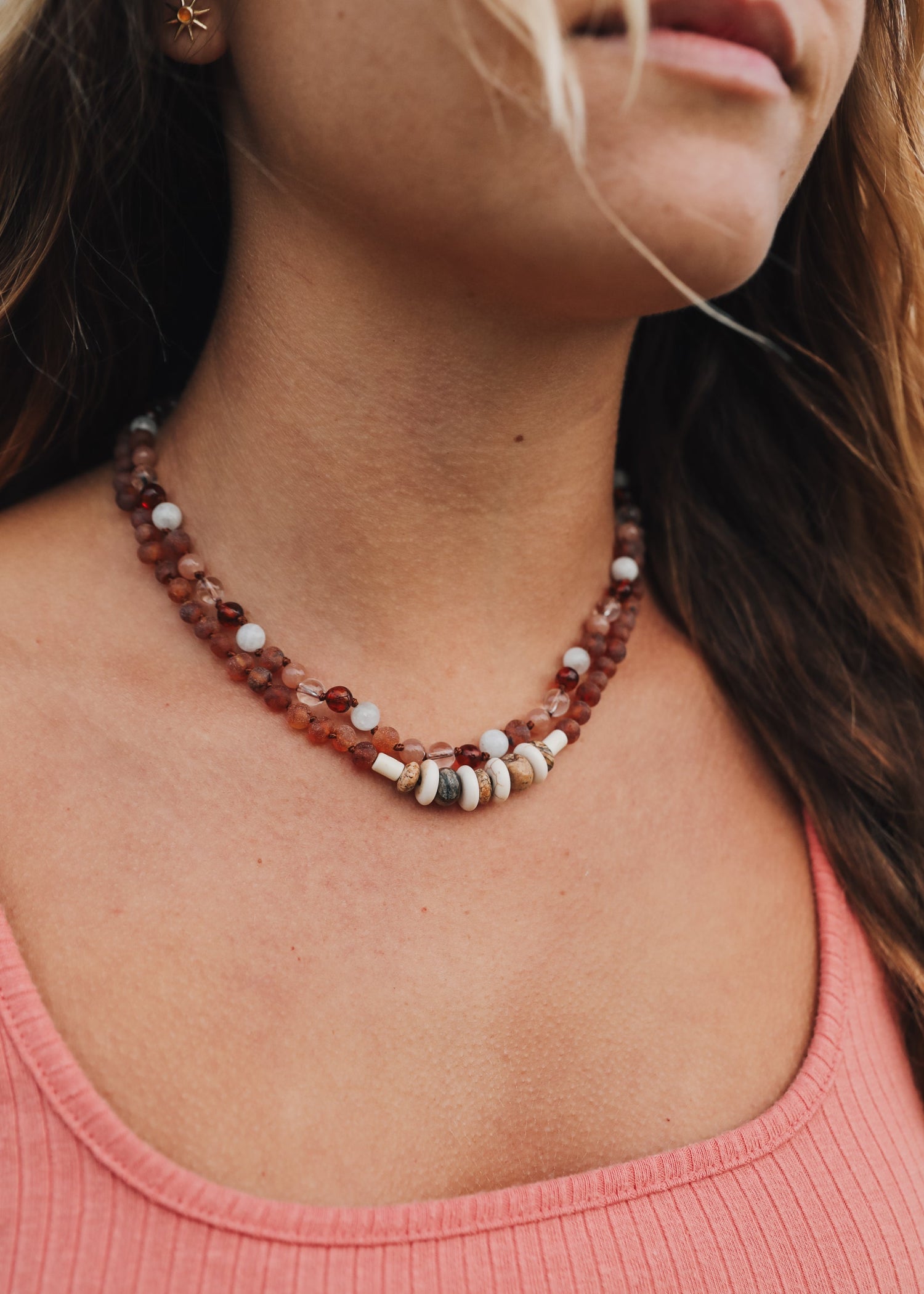 Baltic Sea Amber || Sunstone  + Moonstone || Natural Gemstone Necklace 