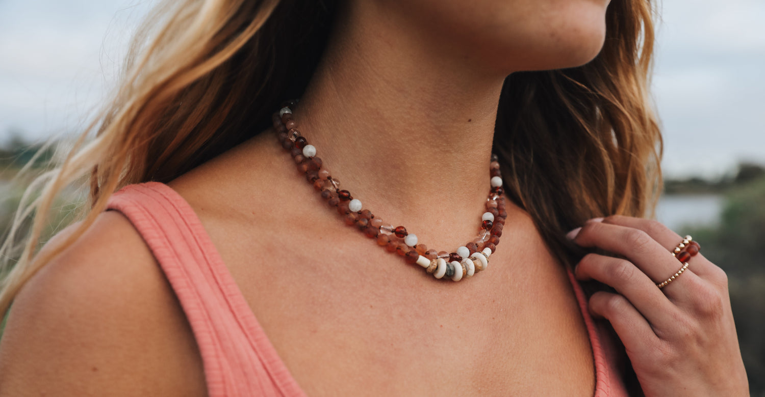 Baltic Sea Amber || Sunstone  + Moonstone || Natural Gemstone Necklace 