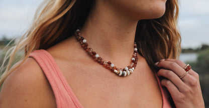 Baltic Sea Amber || Sunstone  + Moonstone || Natural Gemstone Necklace 