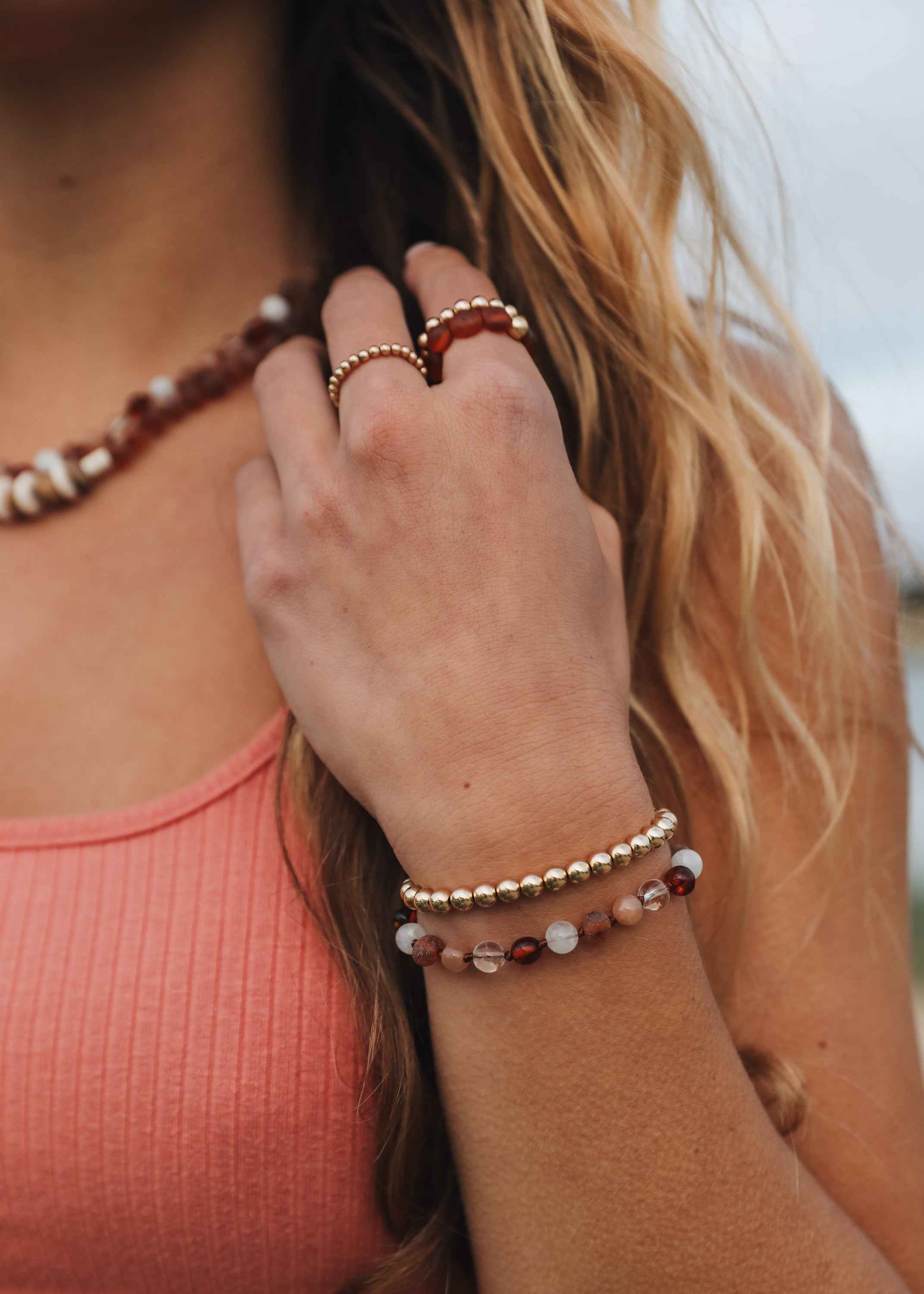 Raw Cognac Baltic Sea Amber + Natural Jasper || Necklace