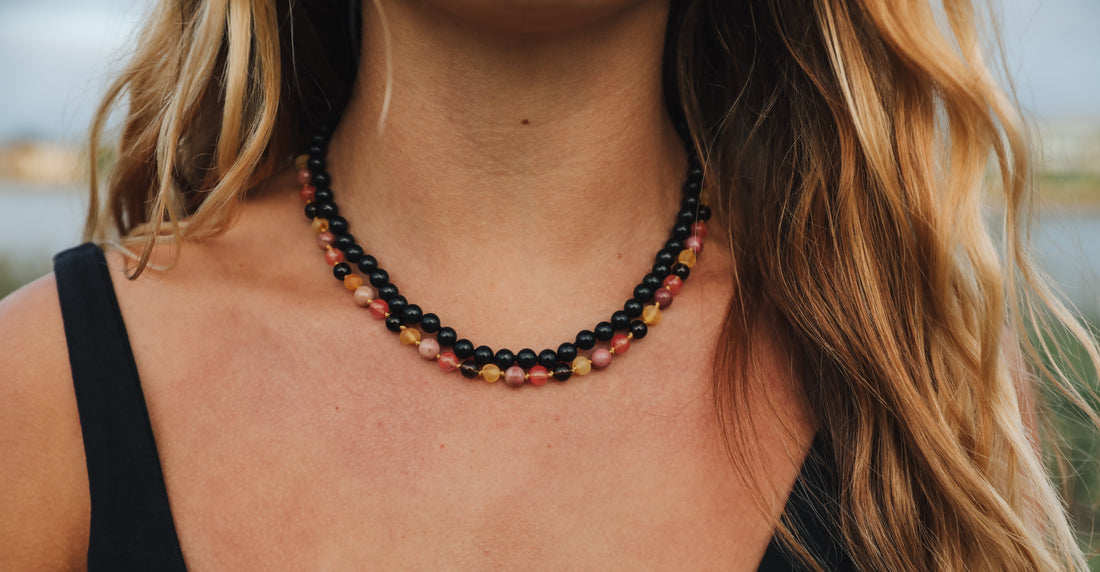 Raw Honey Baltic Amber : Smokey Quartz + Rhodonite || Necklace  DestGlow