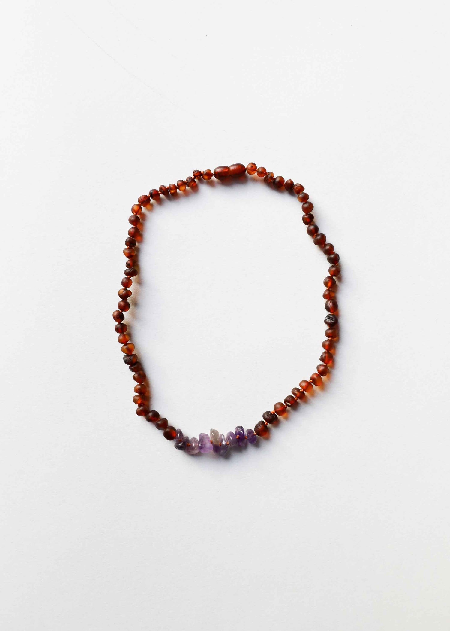 Raw Cognac Baltic Amber + Raw Amethyst || Necklace