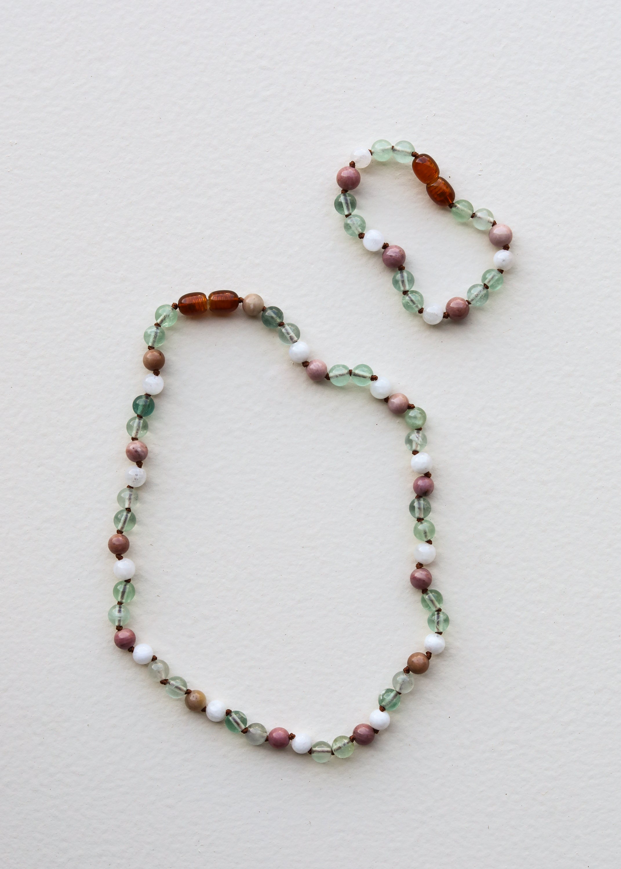 Fluorite + Moonstone + Rhodonite || Natural Gemstone Necklace 