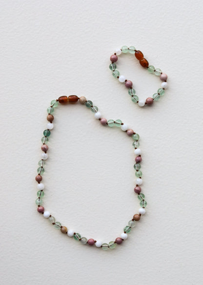 Fluorite + Moonstone + Rhodonite || Natural Gemstone Necklace 