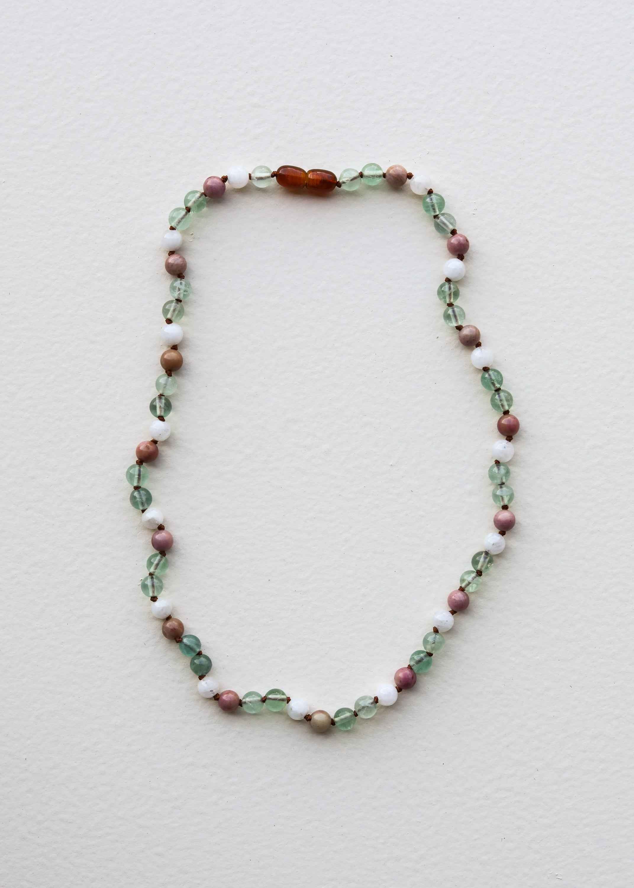 Fluorite + Moonstone + Rhodonite || Natural Gemstone Necklace