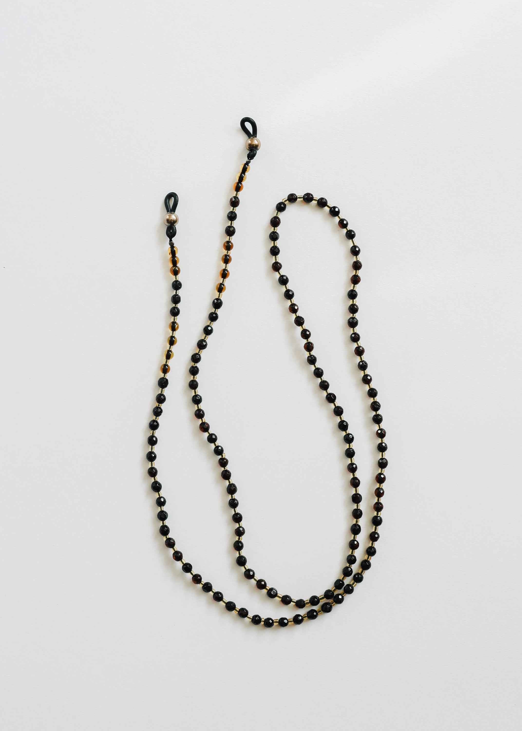 Baltic Sea Amber + Gemstone || Beaded Eyeglass Necklace - Natural Black