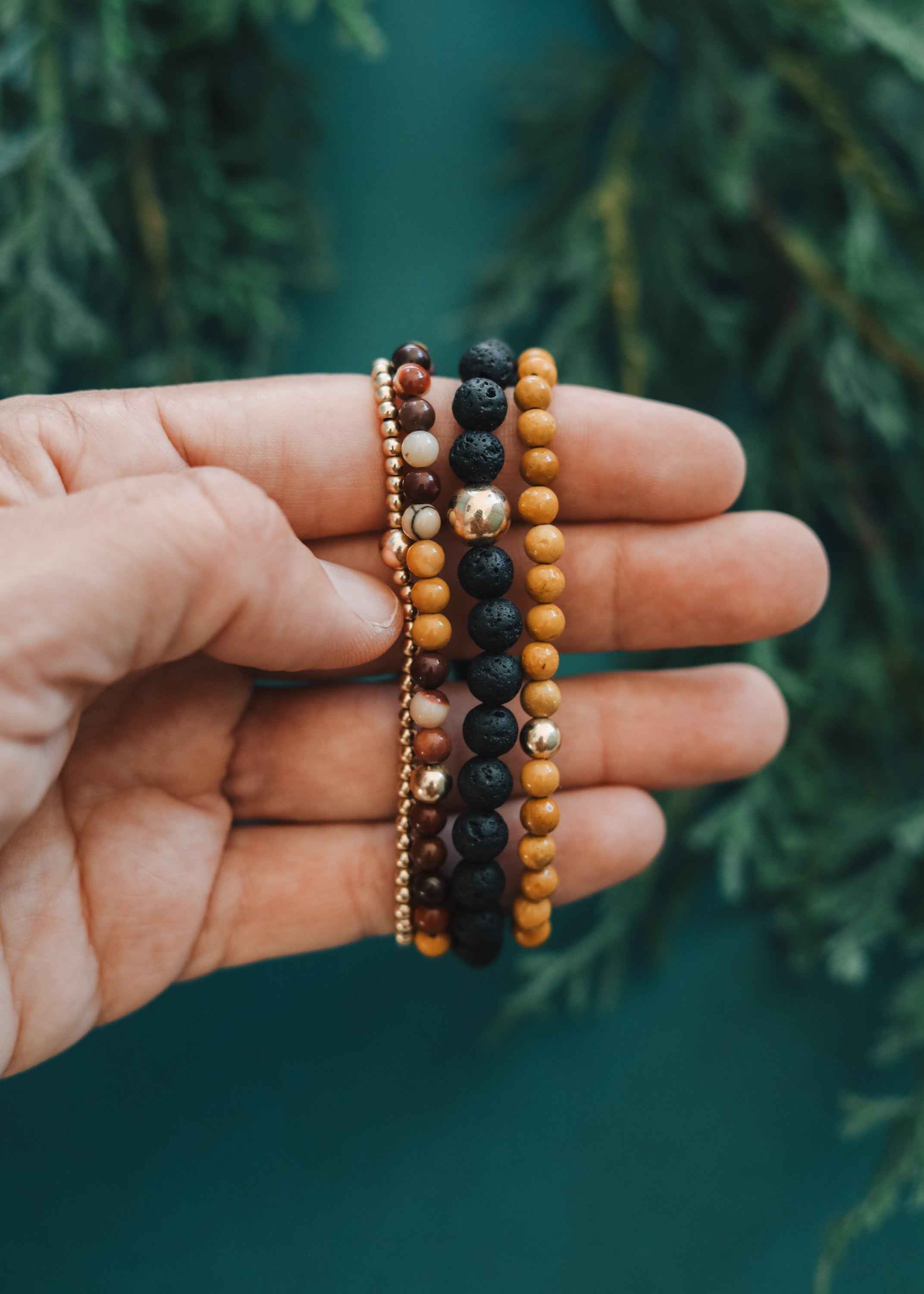 Dainty Golden Mookaite Jasper + 14K Gold Filled || Beaded Stretch Bracelet