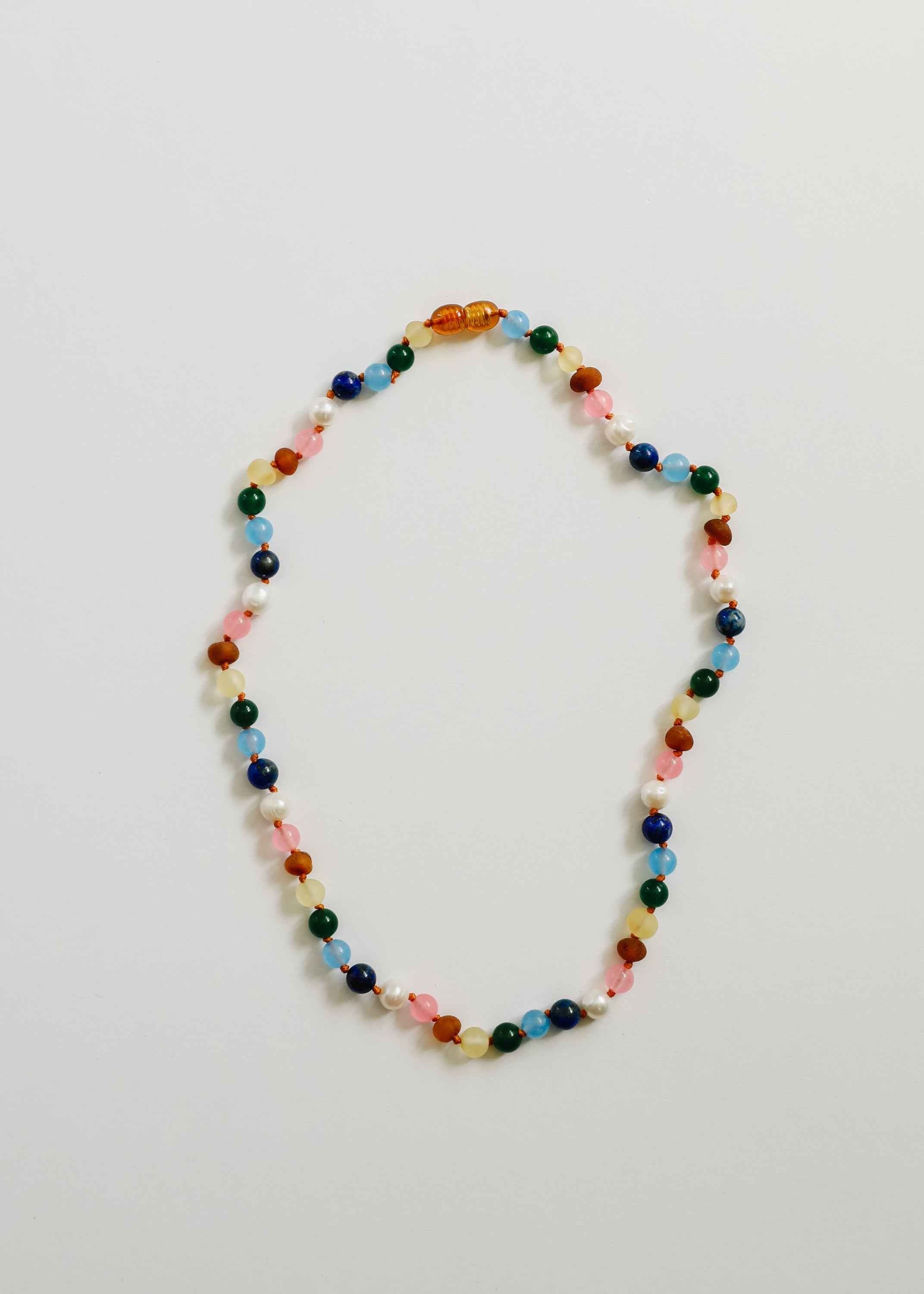 Raw Baltic Amber and Pearl Necklace + Sweet Pink Gemstones