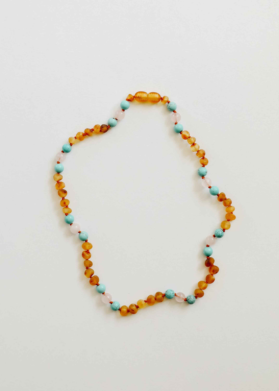 Raw Honey Baltic Amber and Natural Turquoise + Rose Quartz || Necklace