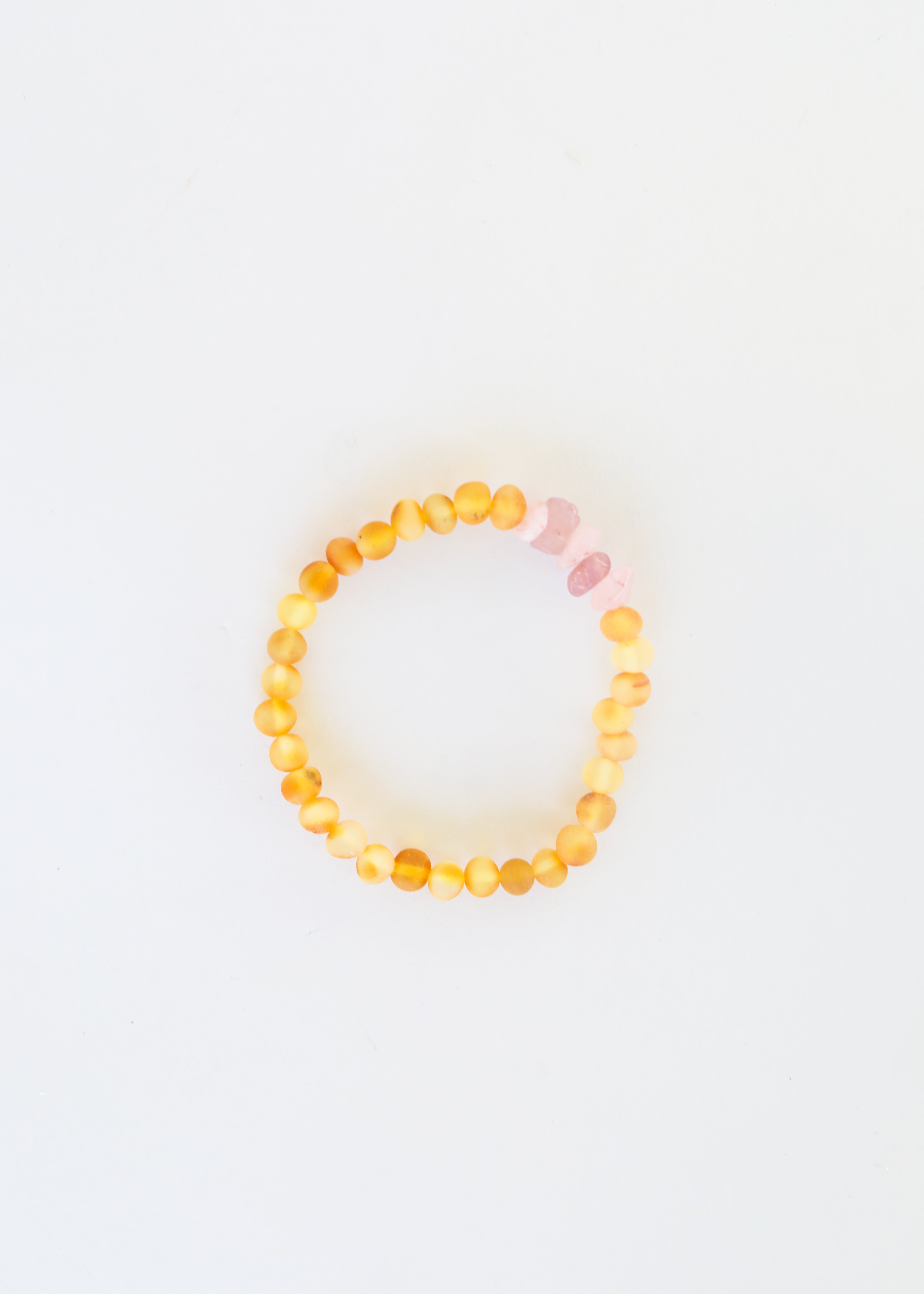 Raw Honey Baltic Amber + Raw Rose Quartz || Adult Bracelet by CanyonLeaf