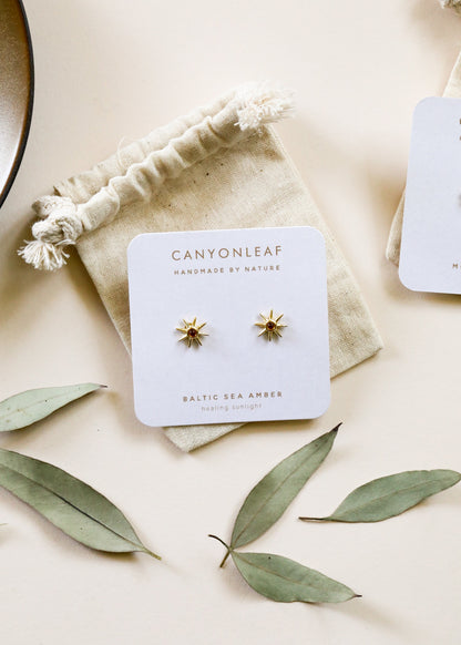 18K Gold Vermeil + Baltic Sea Amber || Sunshine Earrings by CanyonLeaf