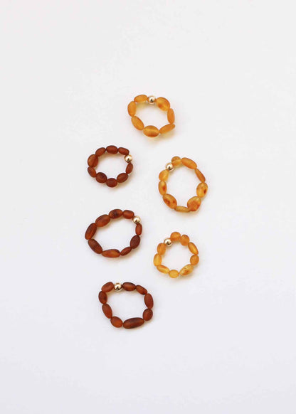 Raw Cognac Baltic Amber + 14K Gold Filled || Beaded Stretch Ring