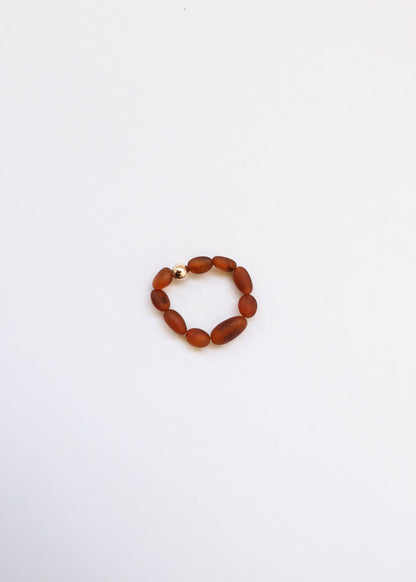 Raw Cognac Baltic Amber + 14K Gold Filled Beaded Ring Stack by CanyonLeaf