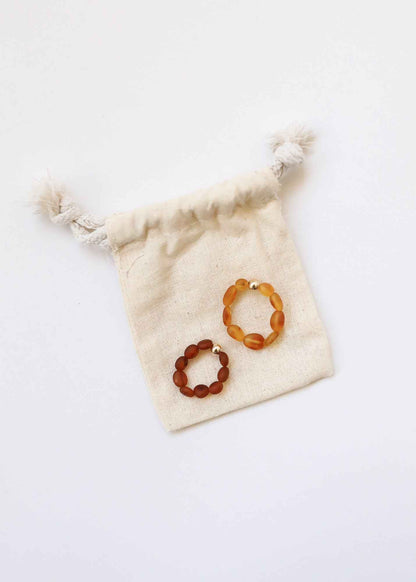 Raw Cognac Baltic Amber + 14K Gold Filled || Beaded Stretch Ring