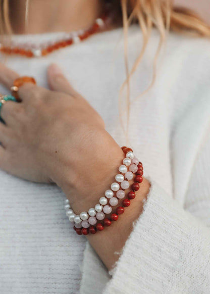 Red Jasper : 14k Gold Filled Sun + Moon || Stretch Bracelets