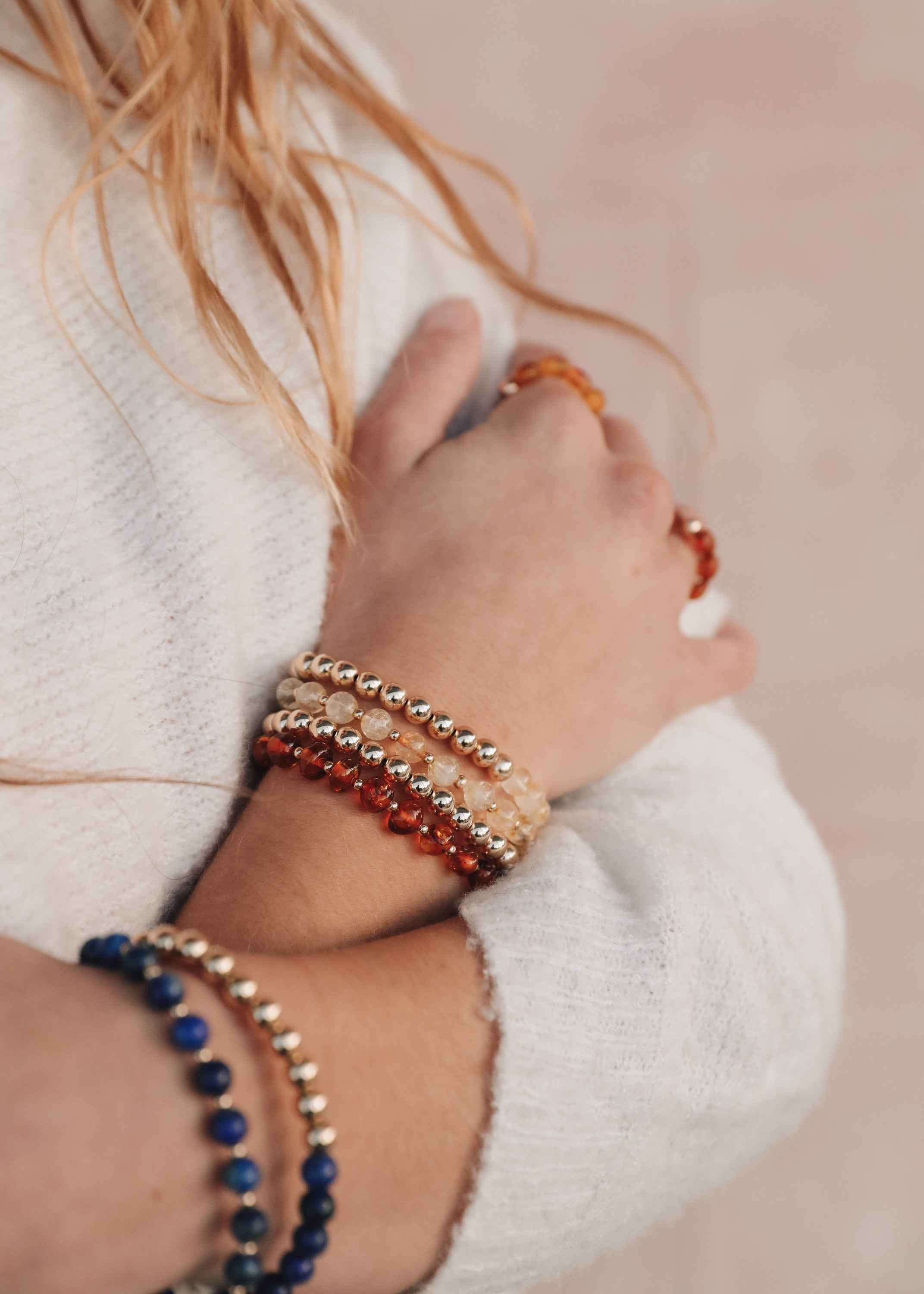 Citrine Gemstone + 14K Gold Filled Beaded Stretch Bracelet