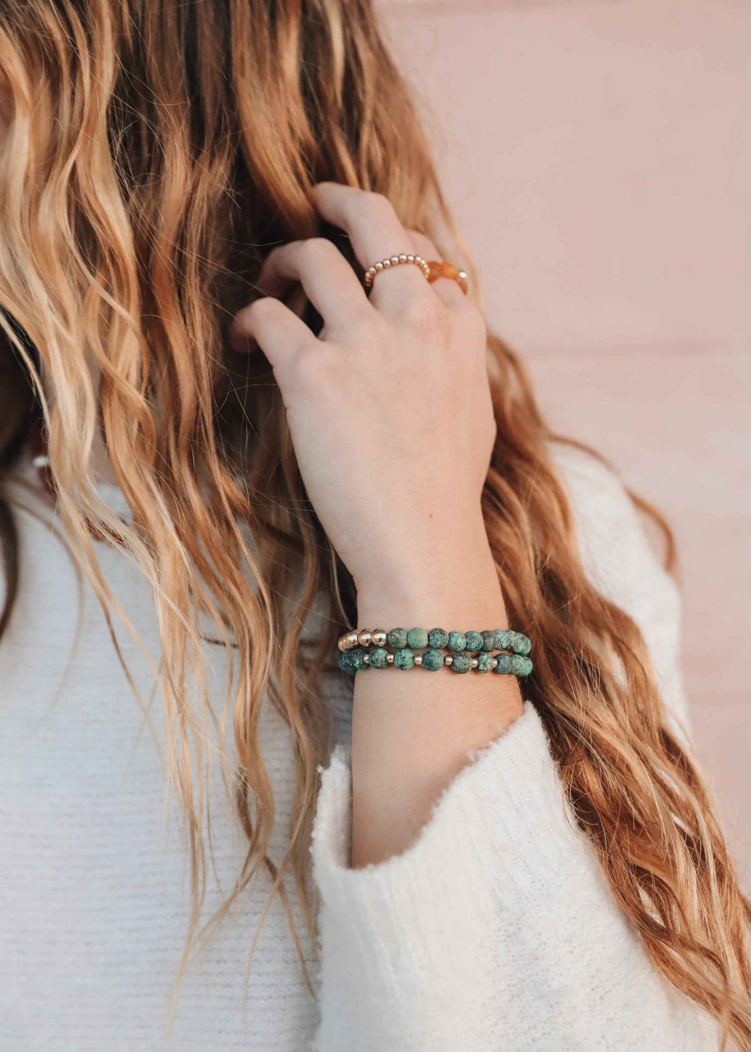 Turquoise Jasper :14k Gold Filled Sun + Moon || Adult Bracelets
