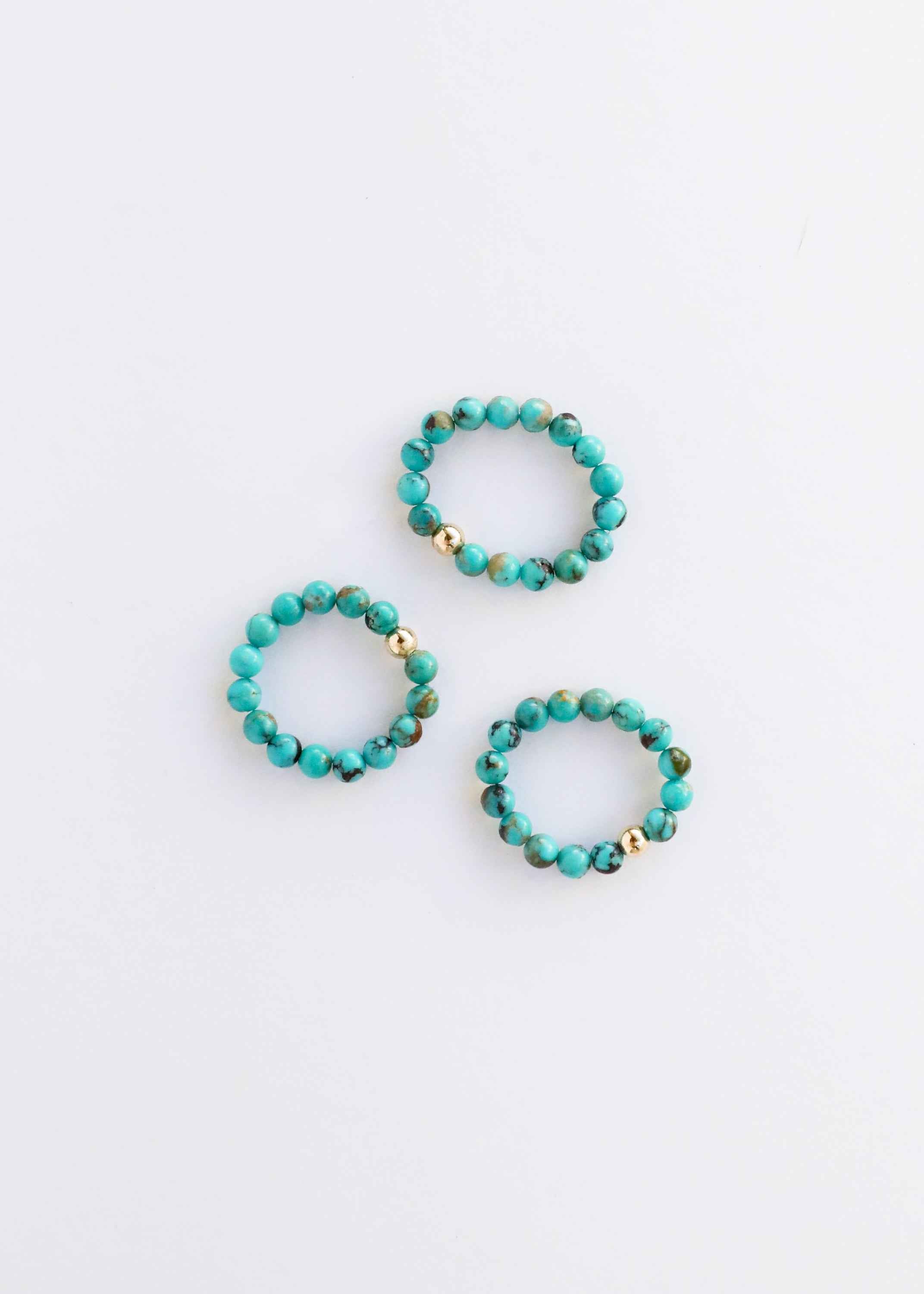 Natural Turquoise + 14k Gold Filled + Honey Amber || Ring Set Trio ||