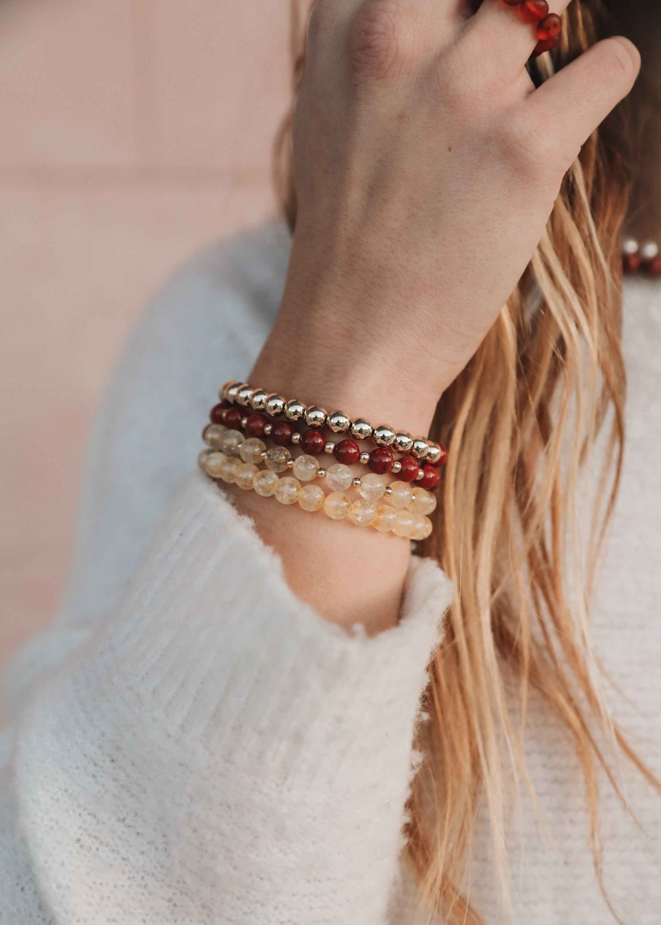Citrine Gemstone + 14K Gold Filled Beaded Stretch Bracelet