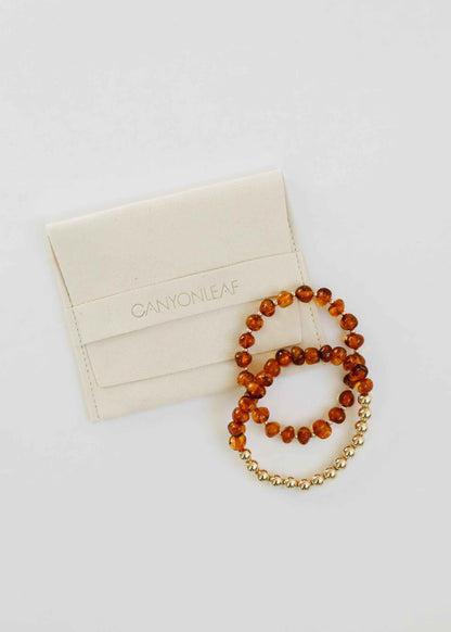 Baltic Sea Amber : 14k Gold Filled Beaded Sun + Moon || Adult Bracelets