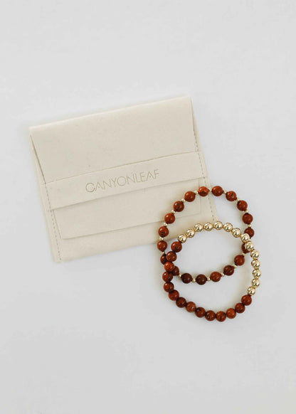 Red Jasper : 14k Gold Filled Sun + Moon || Stretch Bracelets