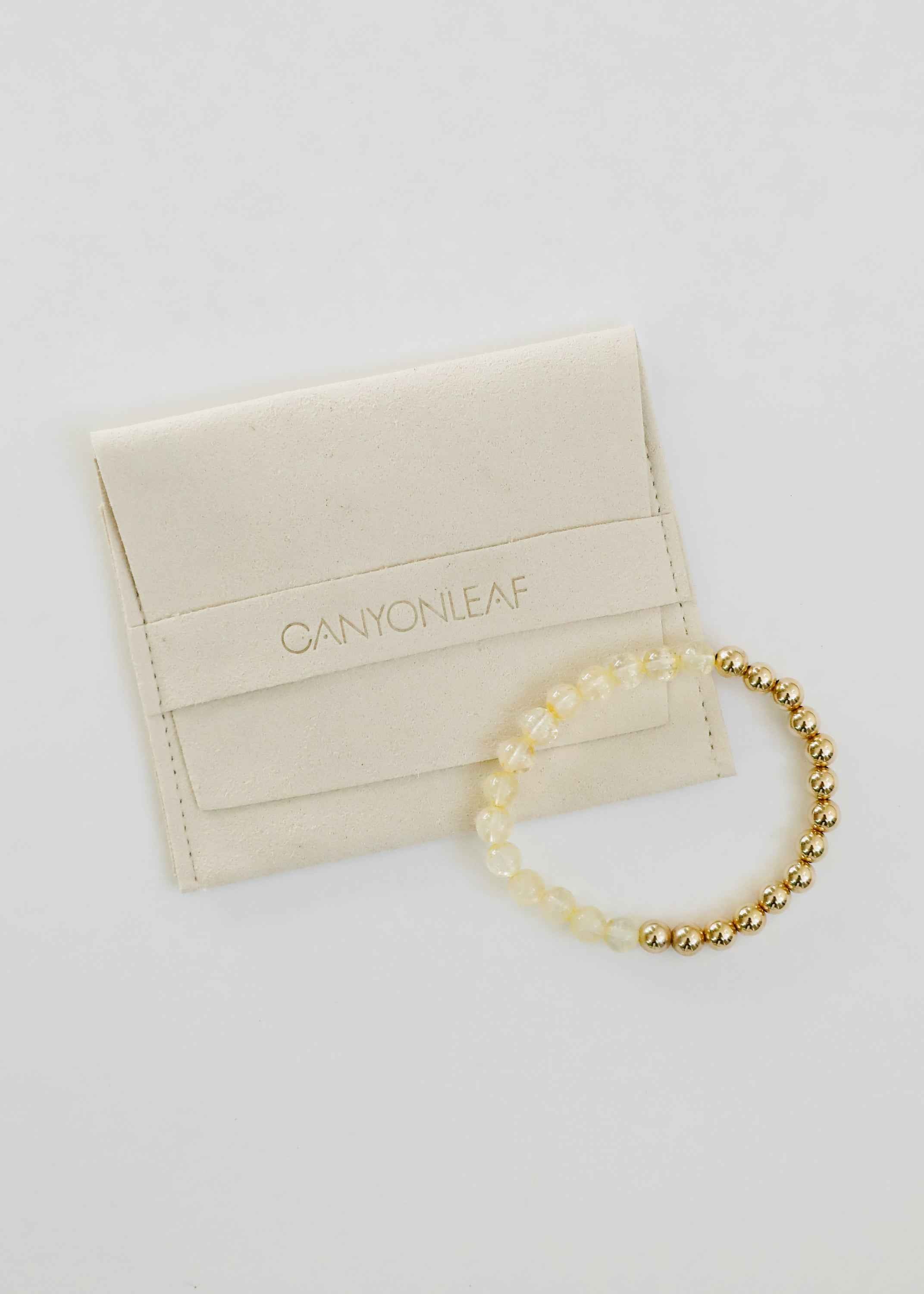 Citrine Gemstone + 14K Gold Filled Beaded Stretch Bracelet
