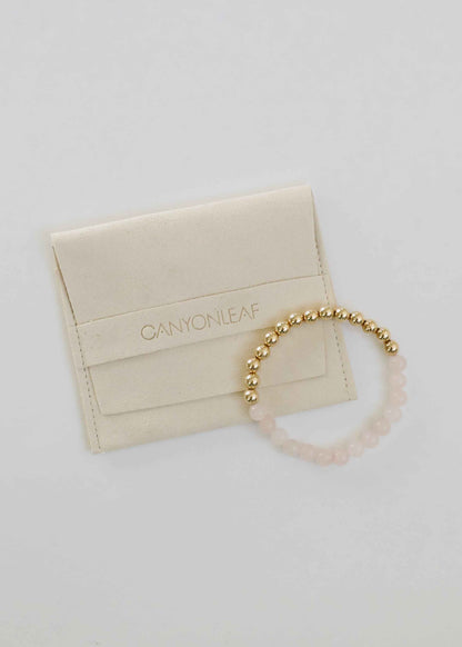 Rose Quartz : 14k Gold Filled Sun + Moon || Stretch Bracelets