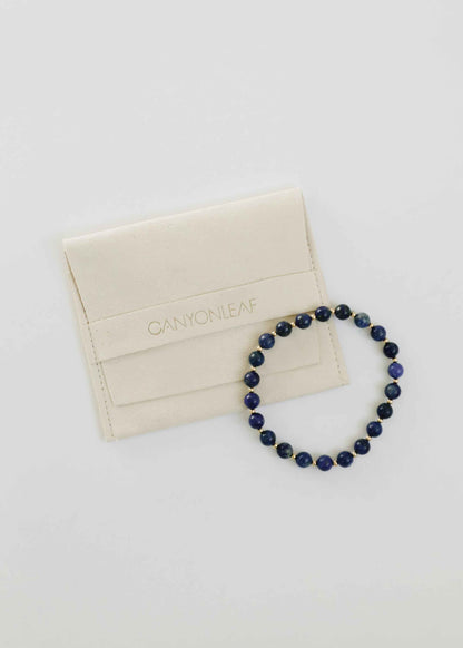 Lapis Lazuli : 14k Gold Filled Beaded Sun + Moon || Stretch Bracelets