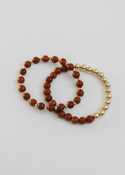 Red Jasper : 14k Gold Filled Sun + Moon || Stretch Bracelets