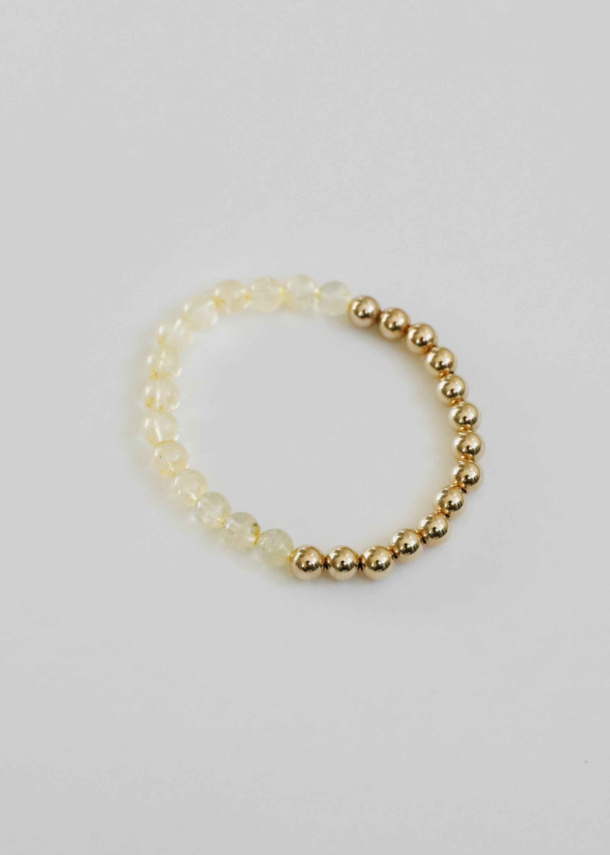Citrine Gemstone + 14K Gold Filled Beaded Stretch Bracelet