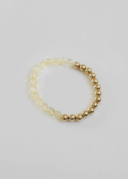 Citrine Gemstone + 14K Gold Filled Beaded Stretch Bracelet