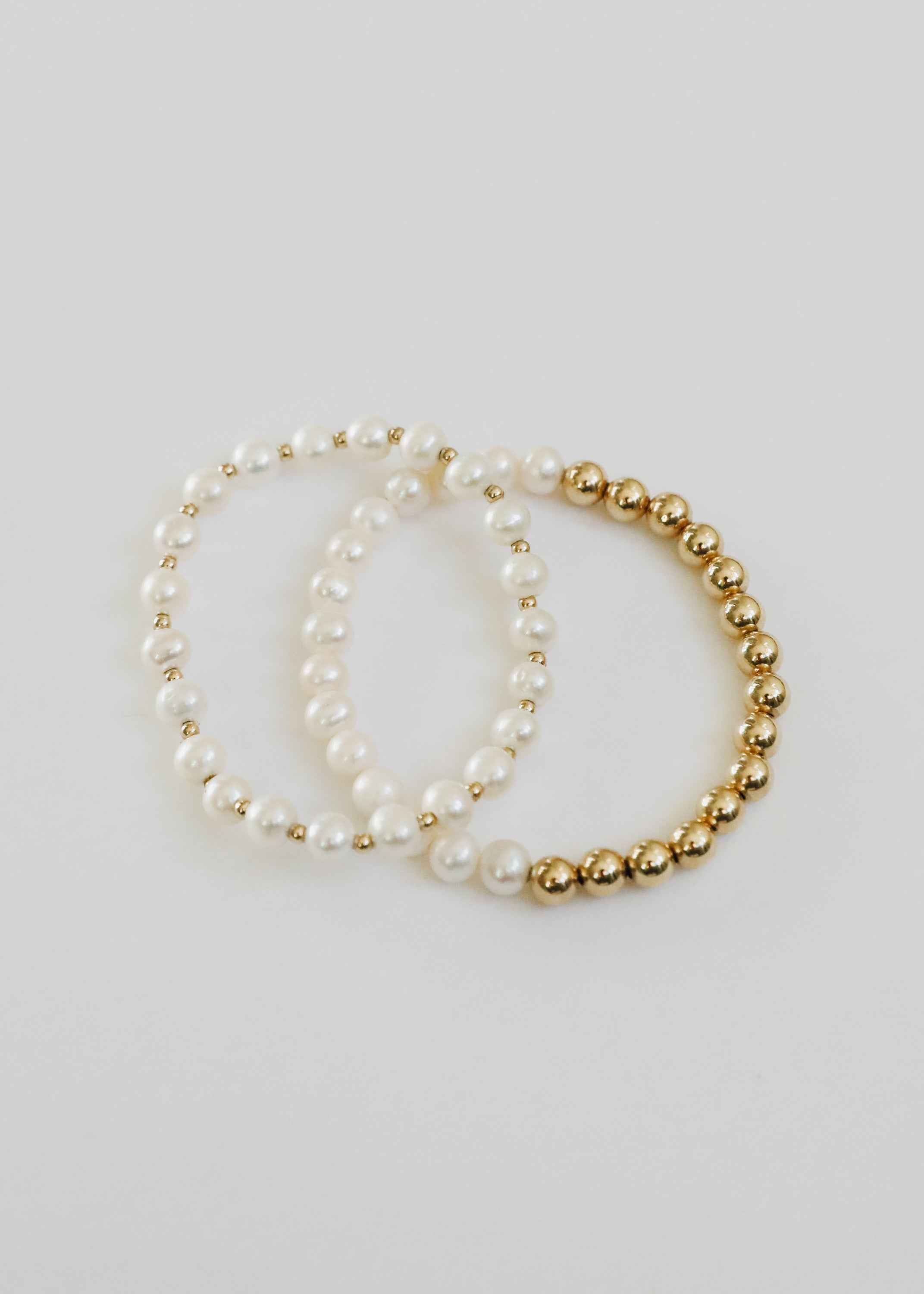 Pearl : 14k Gold Filled Sun + Moon || Stretch Bracelets