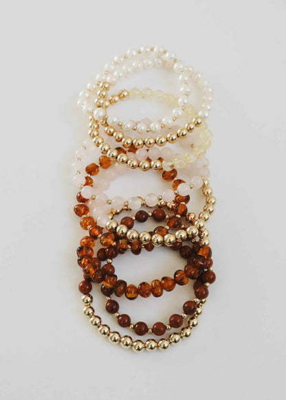 Rose Quartz : 14k Gold Filled Sun + Moon || Stretch Bracelets