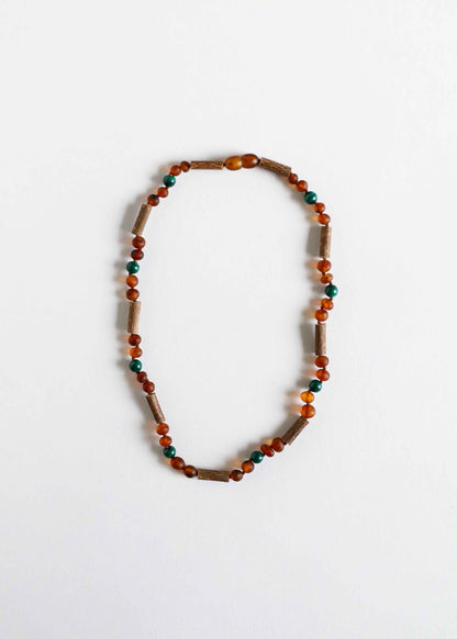 Hazelwood || Raw Cognac Baltic Amber + Malachite || Necklace