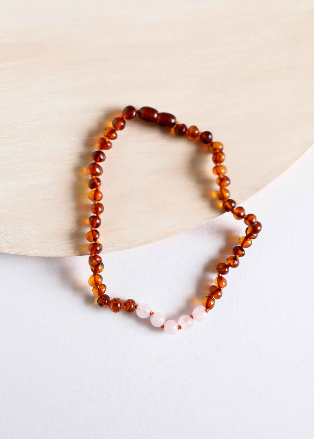 Polished Cognac Baltic Amber + Rose Quartz || Necklace