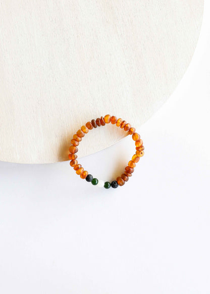 Raw Cognac Baltic Amber || Lava + Jade + Agate || Adult Bracelet
