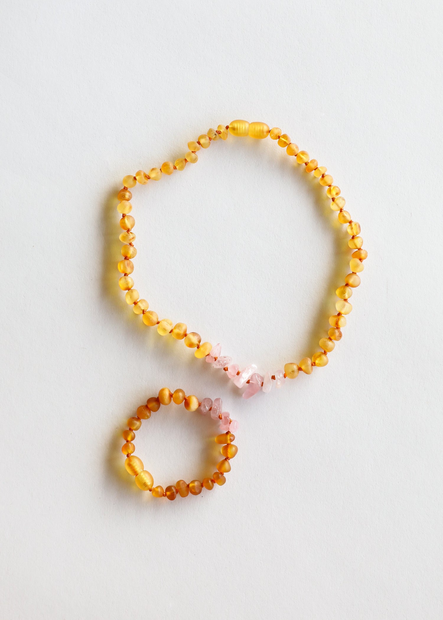 Raw Honey Baltic Amber + Raw Rose Quartz || Kids Set by CanyonLeaf