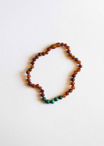 Raw Cognac Baltic Amber + Malachite || Necklace Set