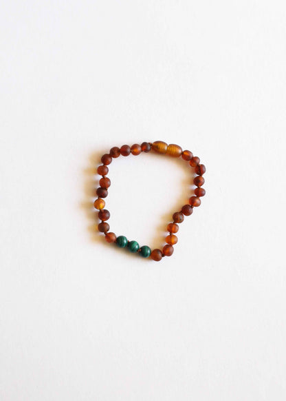 Raw Cognac Baltic Amber + Malachite || Anklet or Bracelet