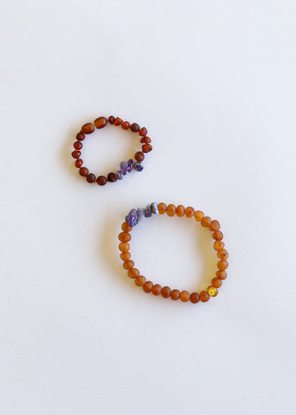 Raw Cognac Baltic Amber + Raw Amethyst || Bracelet Set by CanyonLeaf