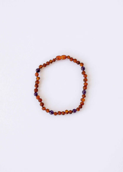 Raw Cognac Baltic Amber + Amethyst || Halo Necklace ||