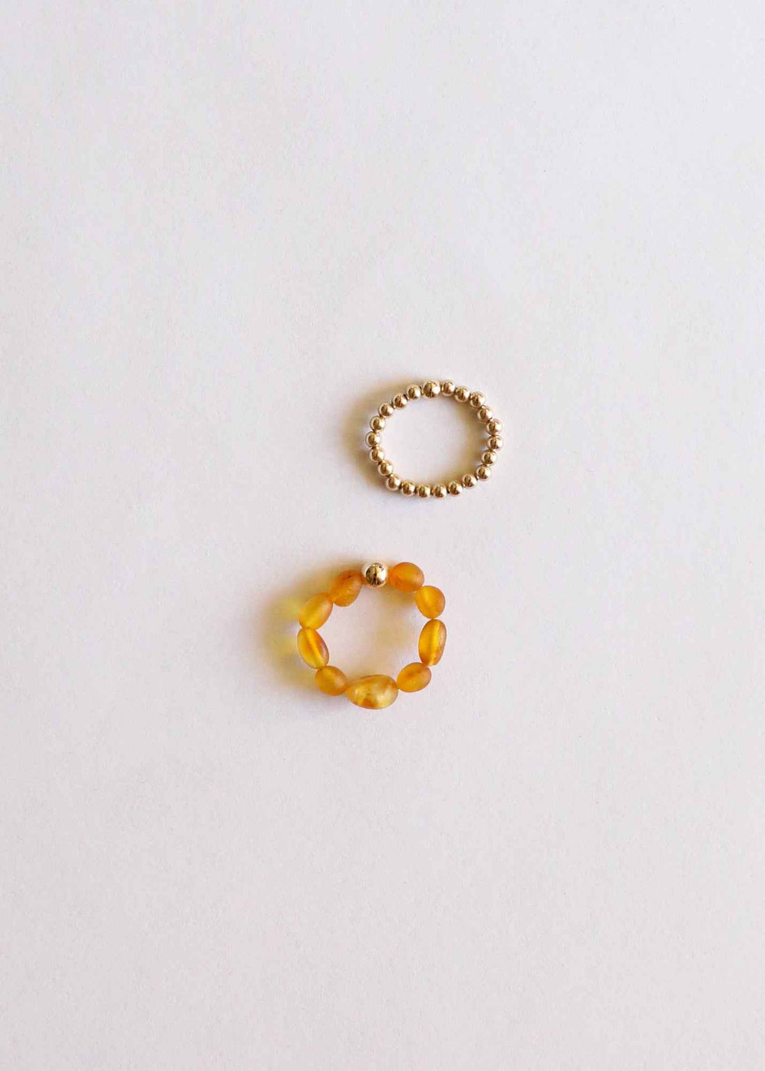 Raw Honey Baltic Amber + 14K Gold Filled || Beaded Ring Stack